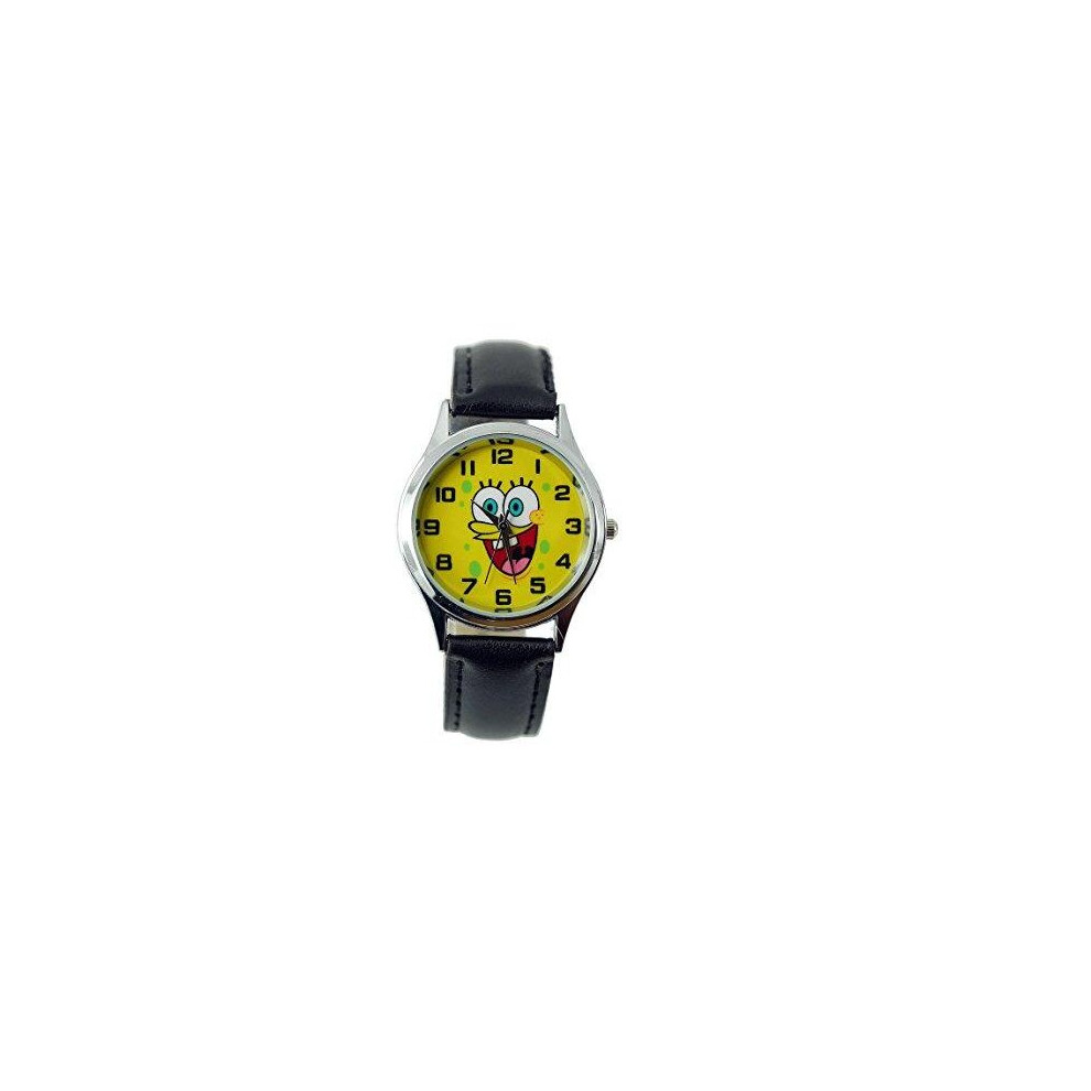 Sponge Bob Square Pants Quartz Watch Leather Band   Black