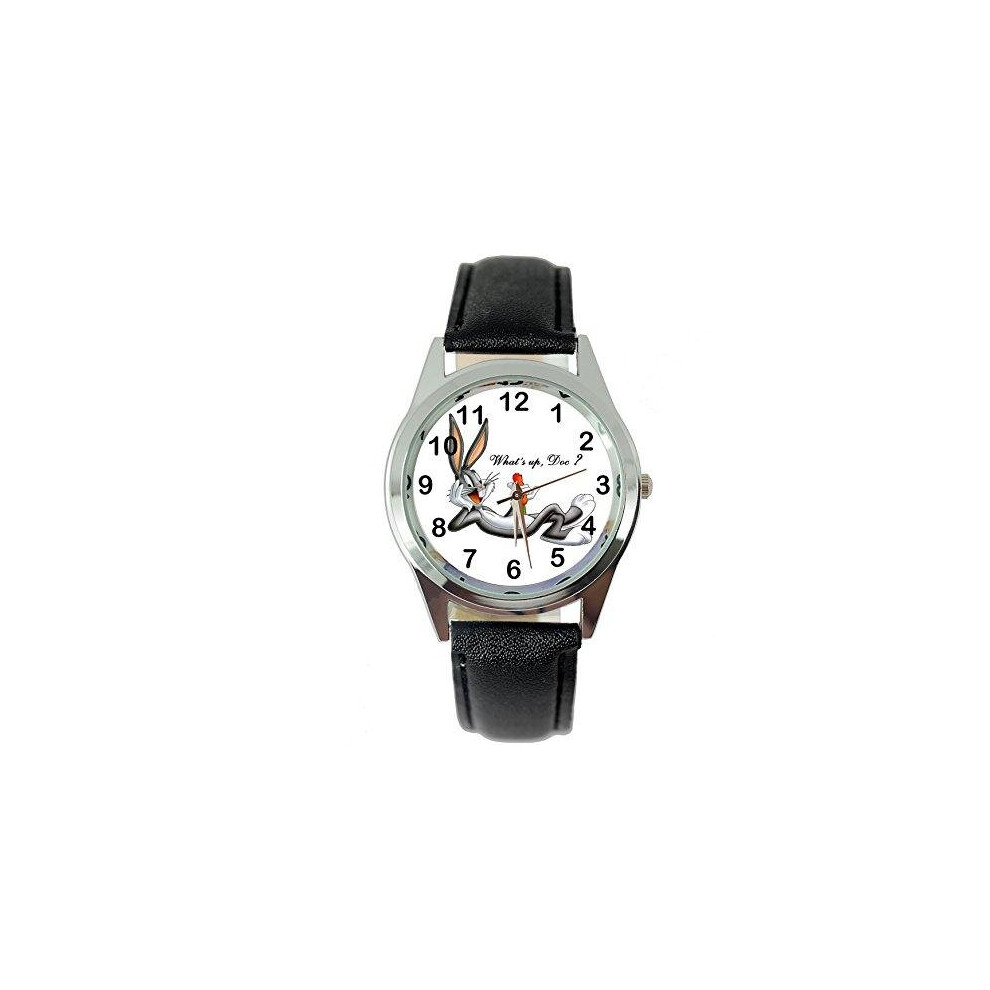 Taport Leather Quartz Watch For Bugs Bunny Fans Black