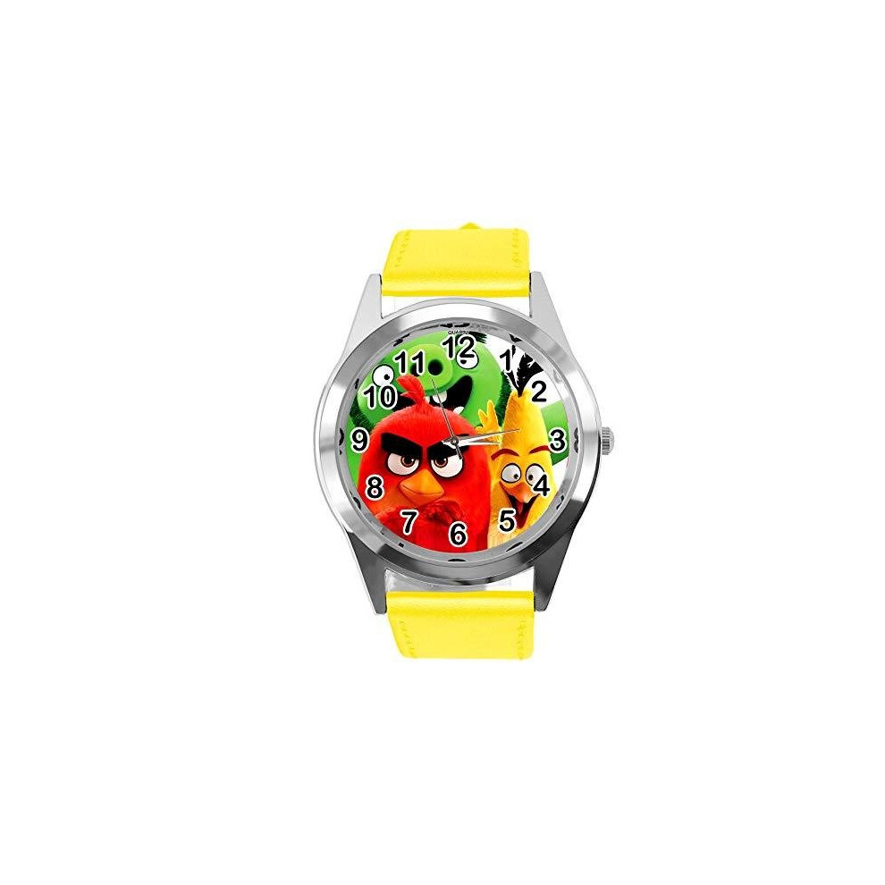 Yellow Leather Band Quartz Watch for Angry Birds Fans E1