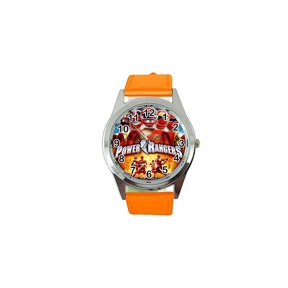 Power Rangers Quartz Round Watch Orange Leather Band