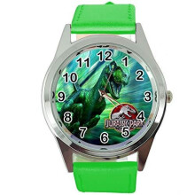 Jurrasic Park Round Quartz Watch Green Leather Band