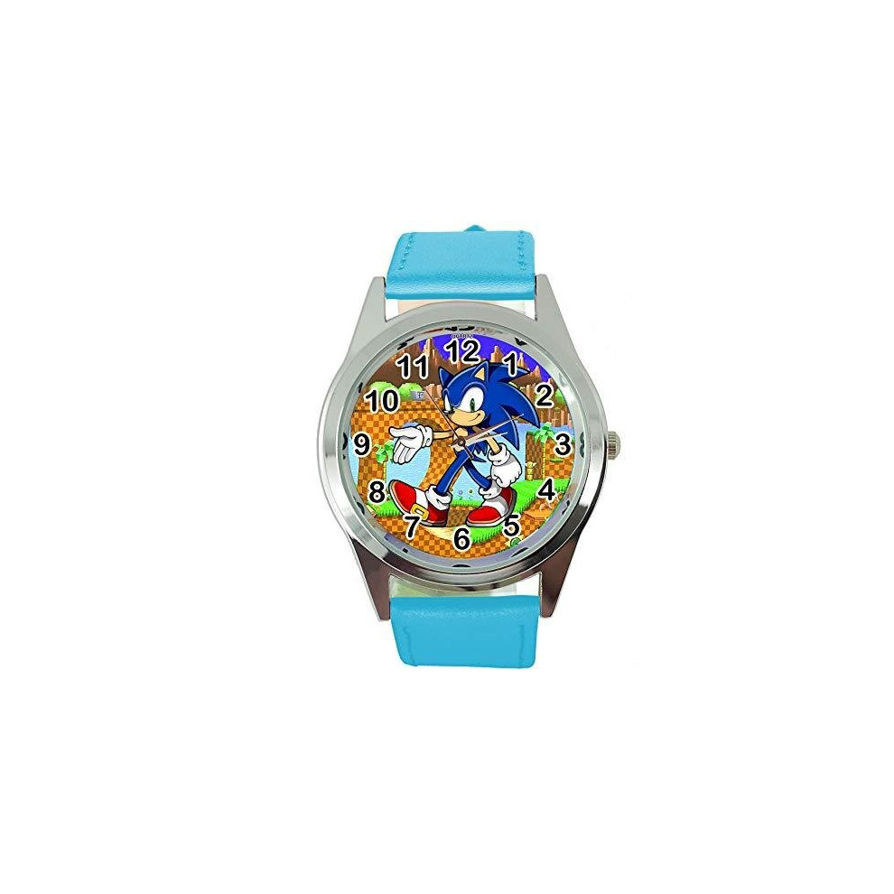 Photos - Wrist Watch Quartz Watch Blue Leather Band for Sonic The Hedgehog Fans