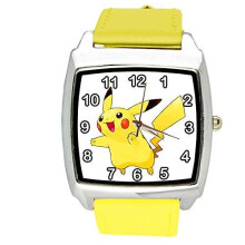 Pikachu Pokemon Square Quartz Watch Yellow Leather Band