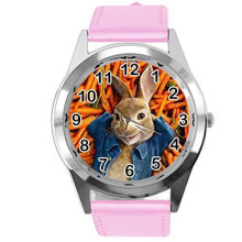 Quartz Pink Leather Band Round Watch for Peter Rabbit Fans