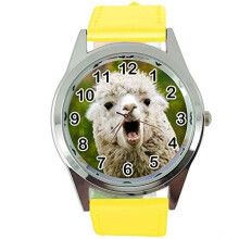 Yellow Leather Round Watch for LAMA Alpaca Fans