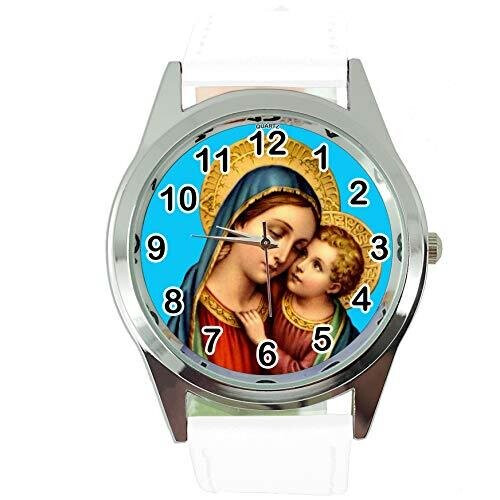 Saint Mary Quartz Round Watch White Leather Band
