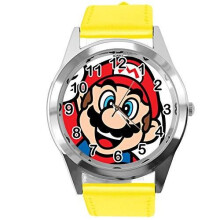 Quartz Watch Yellow Leather Band for Mario Fans E3