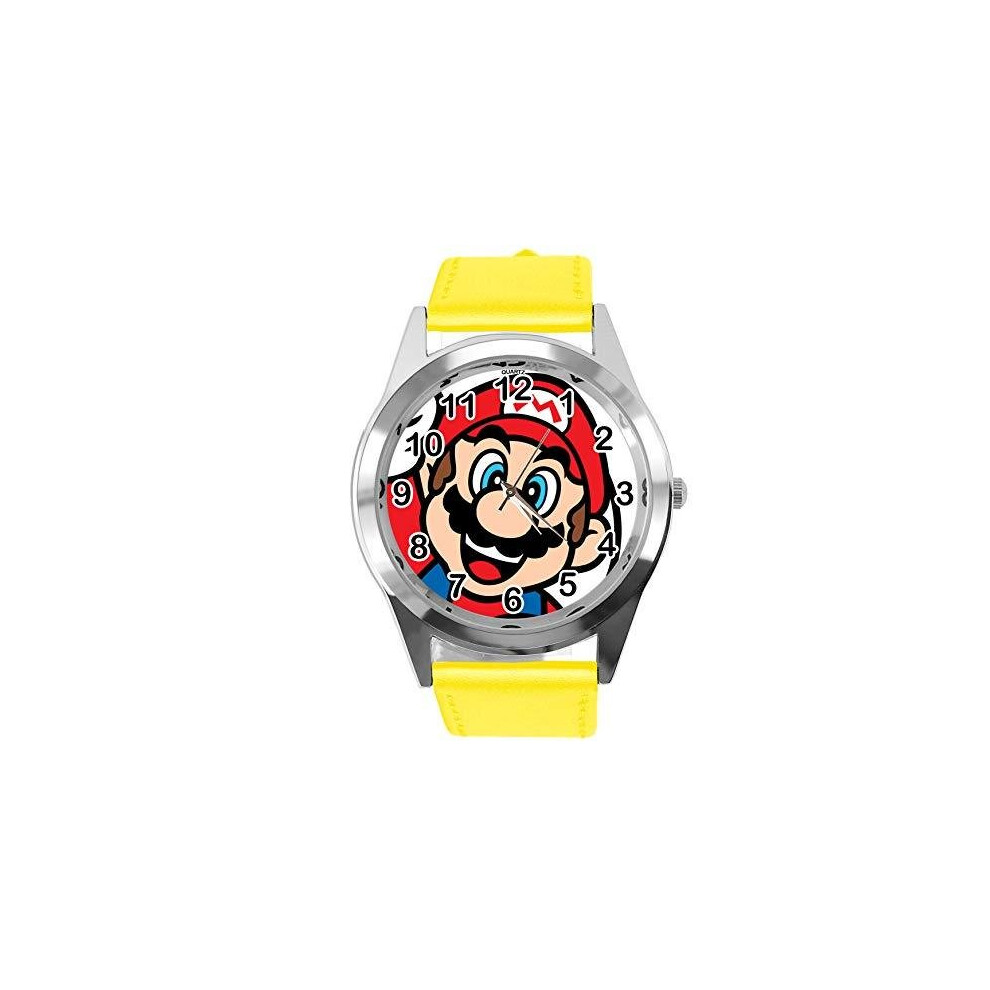 Taport Quartz Watch Leather Band For Mario Fans E3 Yellow