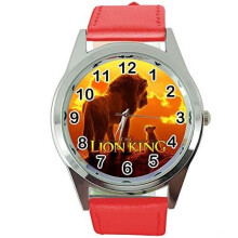 Quartz Watch Round RED Leather Band for The Lion King Fans