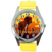 Quartz Watch Round Yellow Leather Band for The Lion King Fans