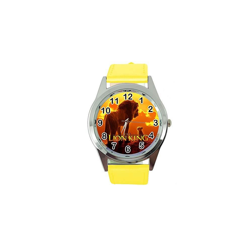 Quartz Watch Round Yellow Leather Band for The Lion King Fans