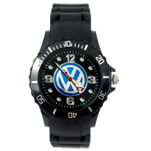 VW VOLKSWAGEN Mens Silicone Black & Chrome Dial Sport Racing Car Watch - Limited Edition Japanese Quartz RELOJ UHR