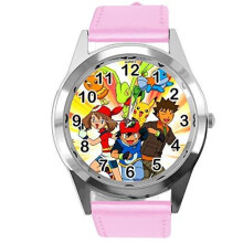 Pokemon League Team Quartz Round Watch Pink Leather Band