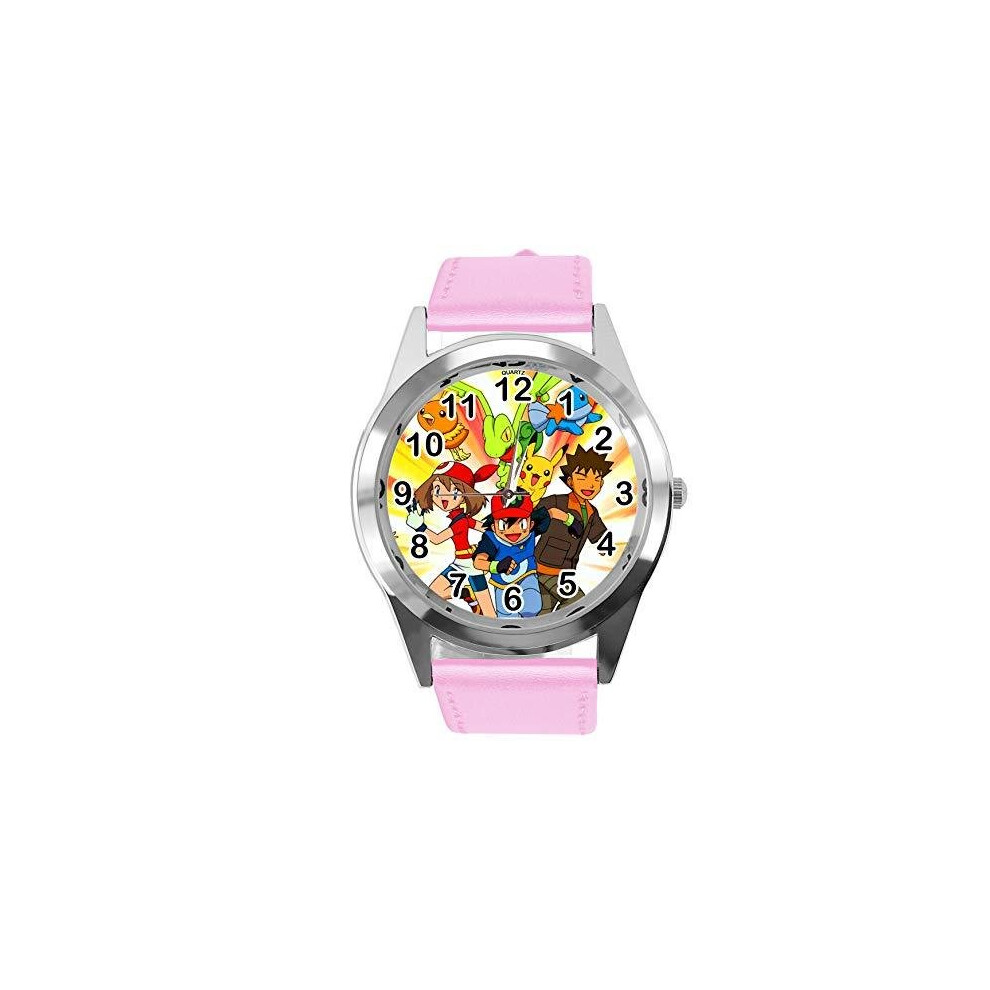 Pokemon League Team Quartz Round Watch Pink Leather Band