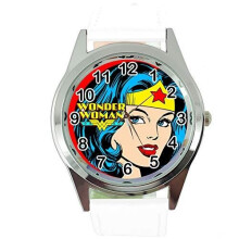 Wonder Woman Quartz Round SCI FI Watch White Real Leather Band