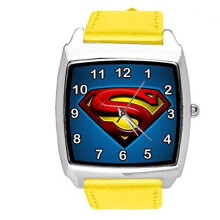 Quartz Watch Yellow Leather Band Square for Superman Fans
