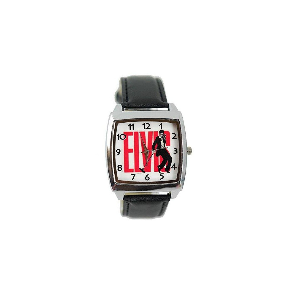 Taport Elvis Presley Design Genuine Leather Quartz Wrist Watch Black