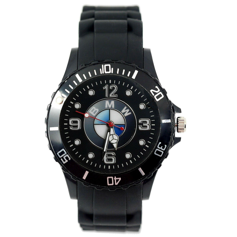 BMW Mens SILICONE Black CHROME Dial Sport RACING CAR Watch RELOJ UHR ZEGAREK