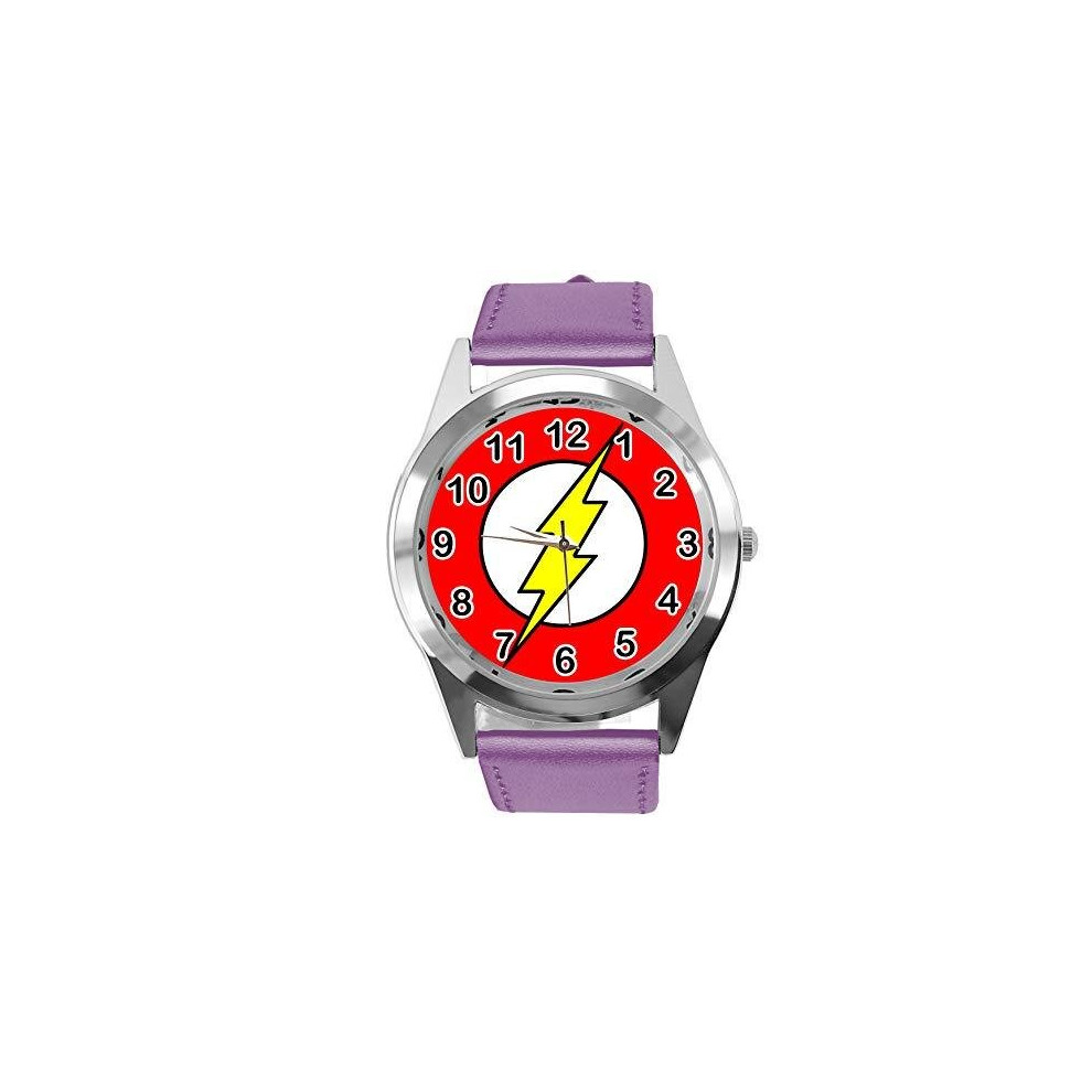 Photos - Wrist Watch Quartz Watch Violet Leather Band Round for Thunder Flash Slash Hero Fans