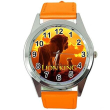Quartz Watch Round Orange Leather Band for The Lion King Fans