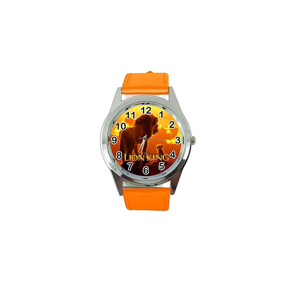 Quartz Watch Round Orange Leather Band for The Lion King Fans