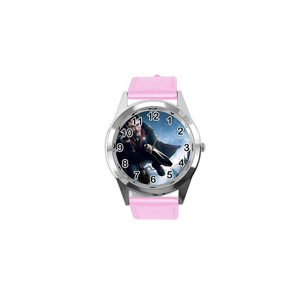 Taport Watch Analogue Quartz With Real Leather Band Round For Harry Potter Fans E1 Pink