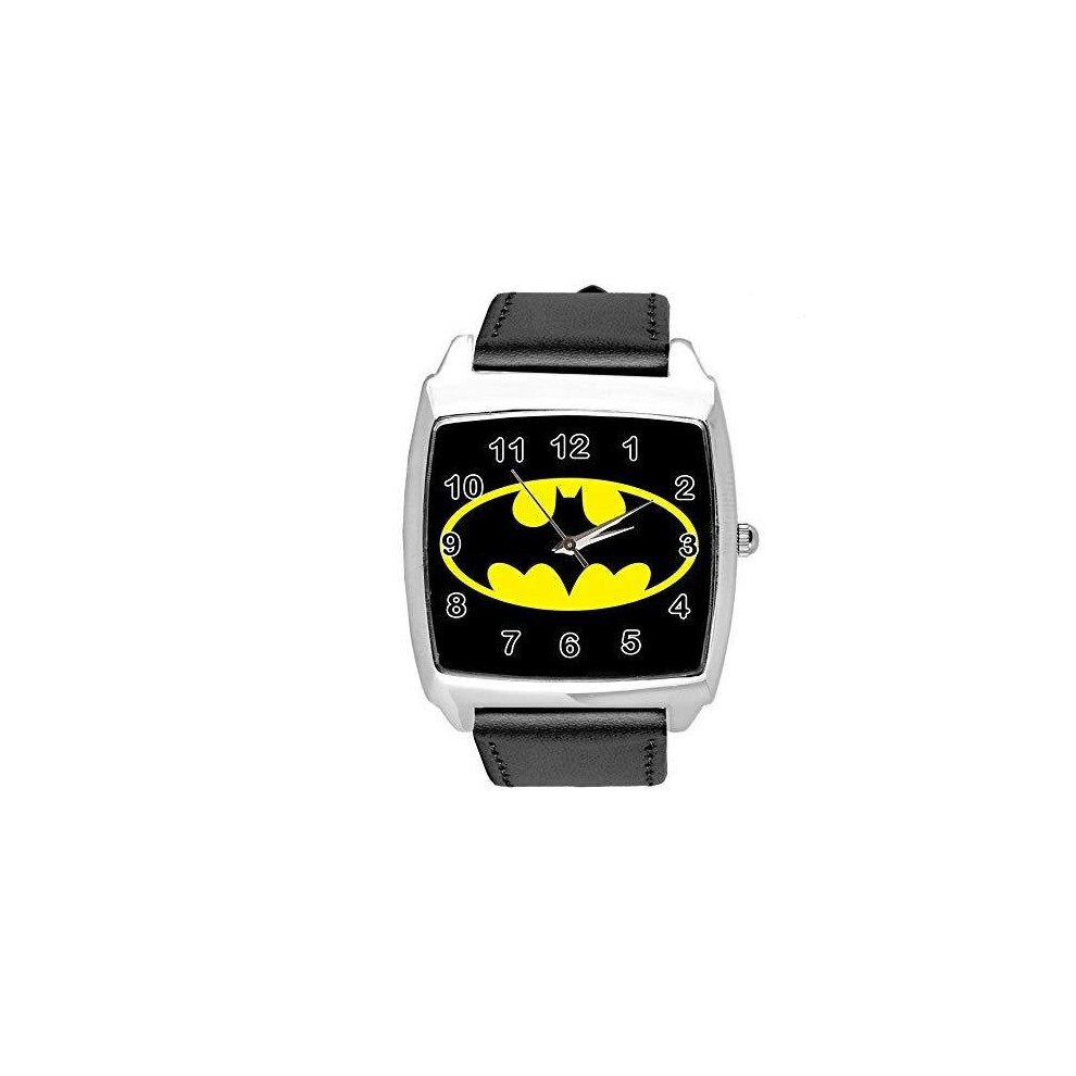 Taport Quartz Watch Leather Band Square For Batman Fans Black