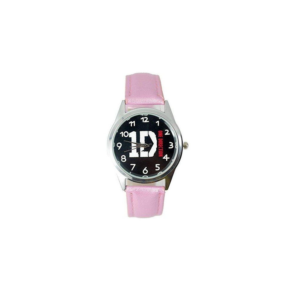 1D One Direction Quartz Round Watch Real Leather Pink Band