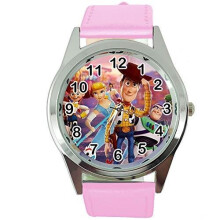 Quartz Watch Pink Leather Band Round for Toy Story Fans
