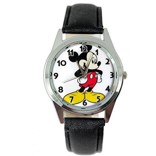 Black Leather  Quartz Watch for Mickey Mouse fans