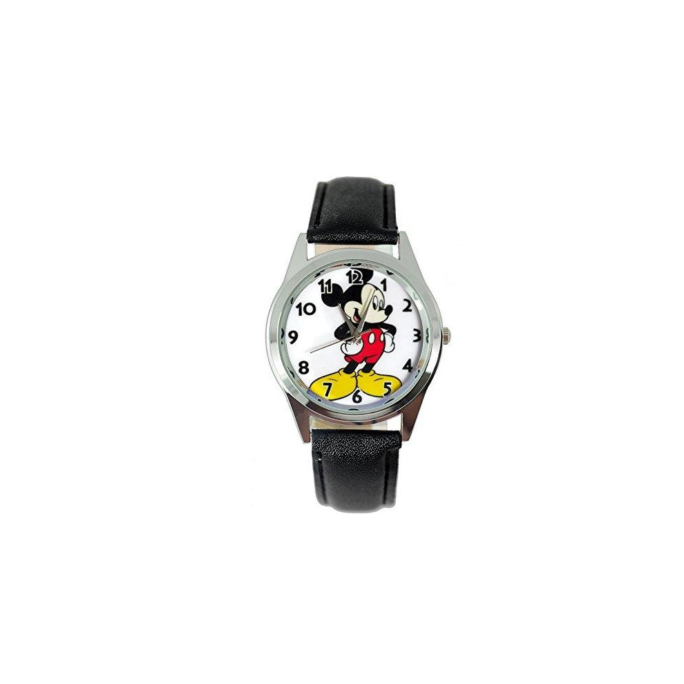 Black Leather  Quartz Watch for Mickey Mouse fans