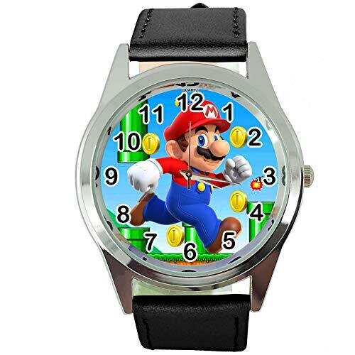 Quartz Watch Black Leather Band for Mario Fans E2