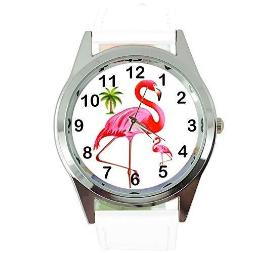 Flamingo Round Quartz Watch White Leather Band