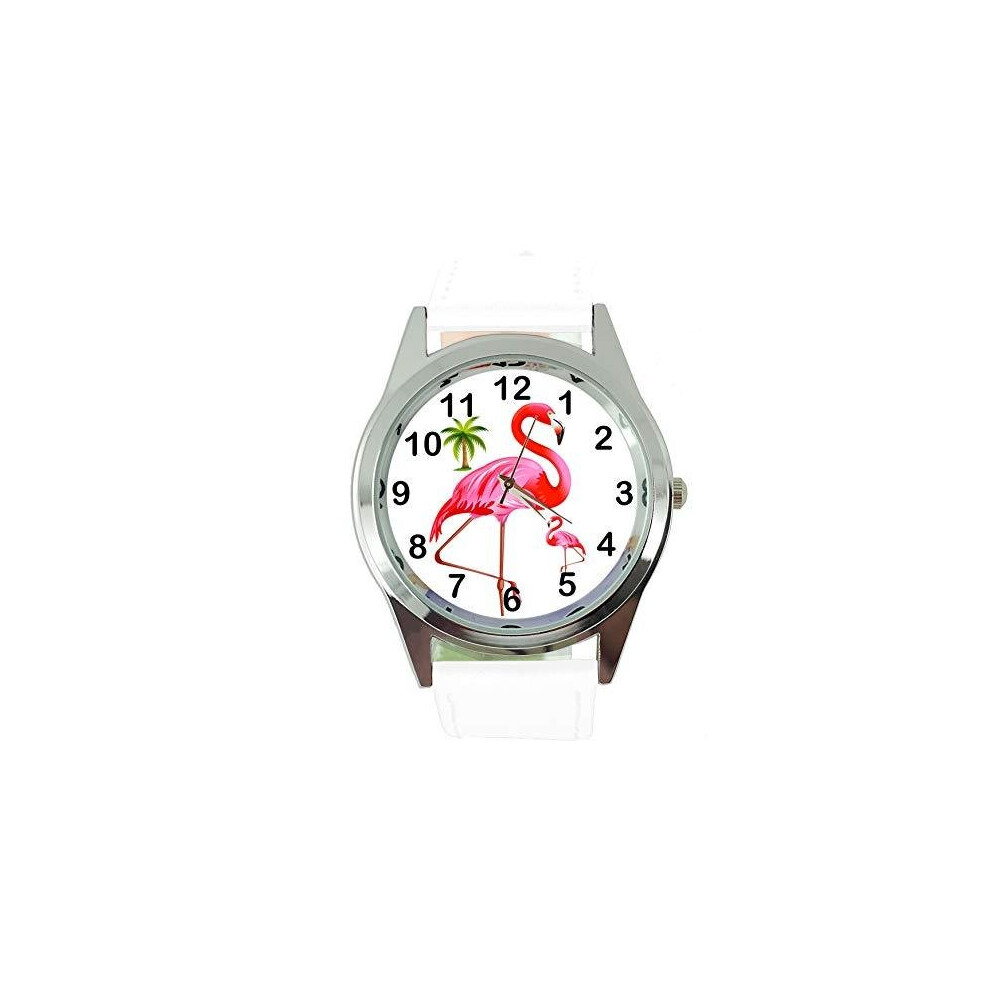 Photos - Wrist Watch Flamingo Round Quartz Watch White Leather Band
