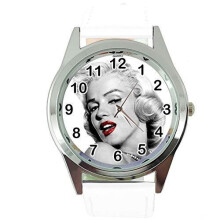 Womens Watch Analogue Quartz with Real Leather Band White Round Marilyn Monroe