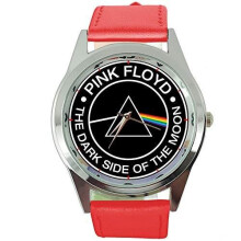 Dark Side of The Moon Quartz Round Watch RED Real Leather Band