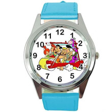 Blue Real Leather Round Watch for The Flinstones Fans