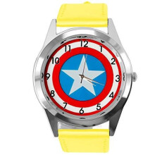 Yellow Real Leather Band Quartz Watch for Captain America Fans