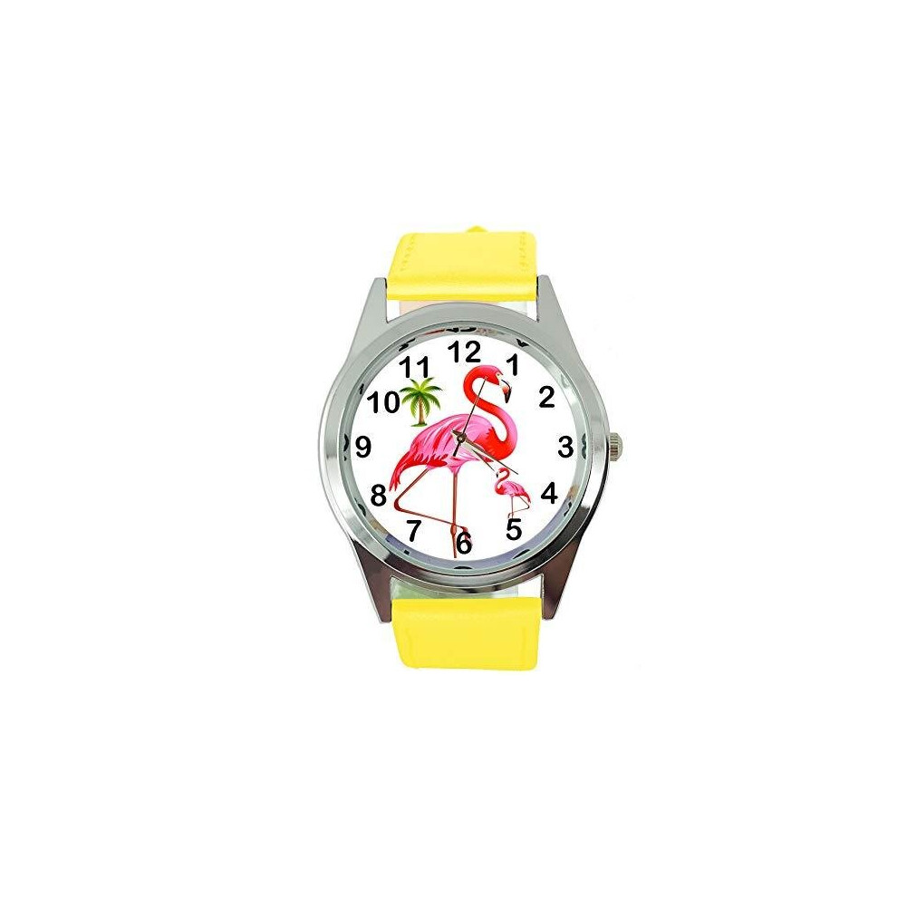 Photos - Wrist Watch Flamingo Round Quartz Watch Yellow Leather Band