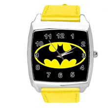 Quartz Watch Yellow Leather Band Square for Batman Fans