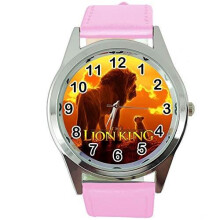 Quartz Watch Round Pink Leather Band for The Lion King Fans