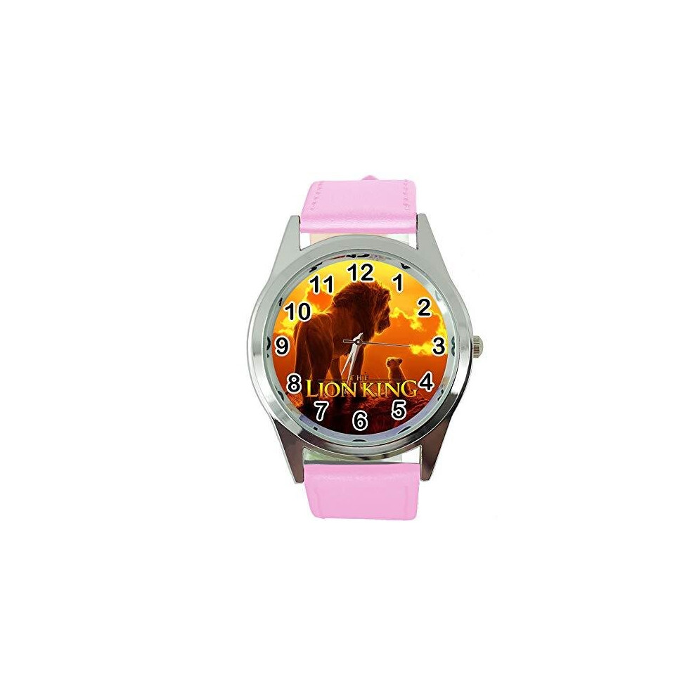 Quartz Watch Round Pink Leather Band for The Lion King Fans