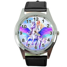 The Magic of Pegasus Round Quartz Watch Black Leather Band