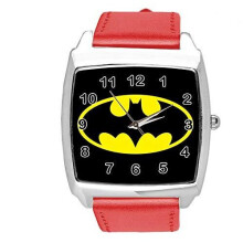 Quartz Watch RED Leather Band Square for Batman Fans
