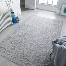 (80x150cm) Patio Indoor Outdoor Waterproof Hardwearing Geometric Piatto Argento Rugs in Silver