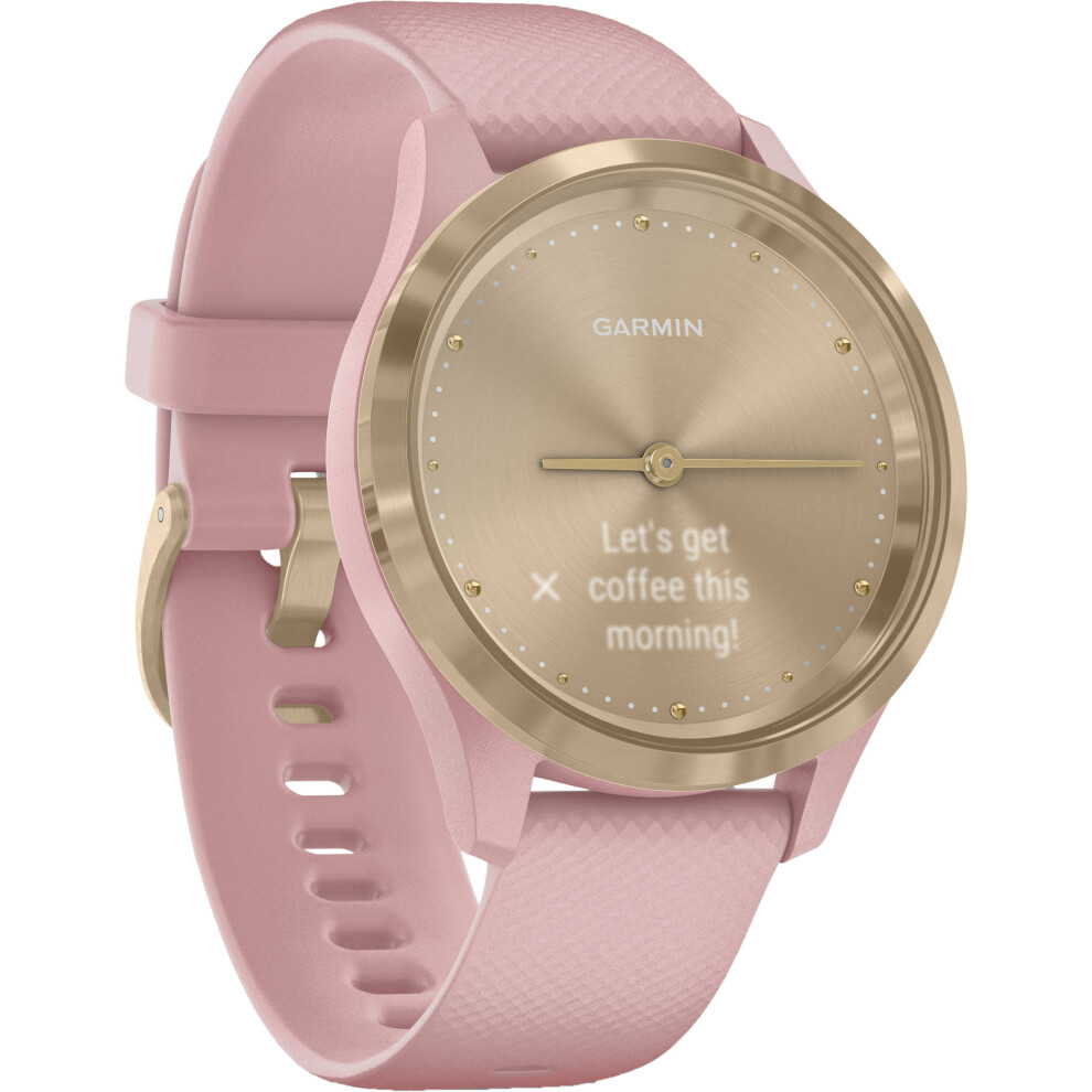 Garmin vivomove 3S Hybrid Smartwatch (39mm, Light Gold Stainless Steel Bezel/Dust Rose Case, Silicone Band)