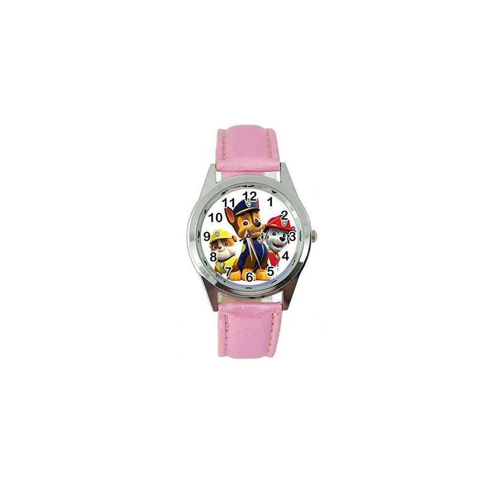 Paw Patrol Quartz Round Watch Leather Band   Pink