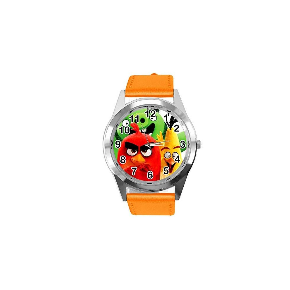 Photos - Wrist Watch Orange Leather Band Quartz Watch for Angry Birds Fans E1