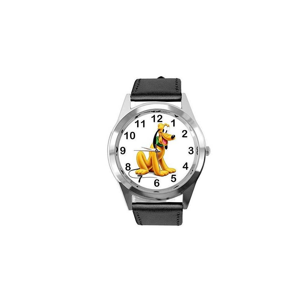 Taport Leather Band Quartz Watch For Pluto Dog Fans Black