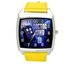 Yellow Leather Quartz Square Watch for DR WHO Fans E2